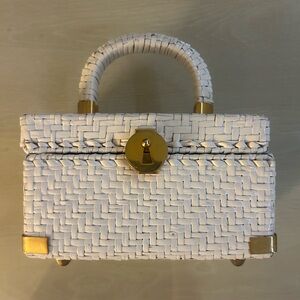 Gorgeous vintage 1960s Koret White Woven Handbag with Gold Accents